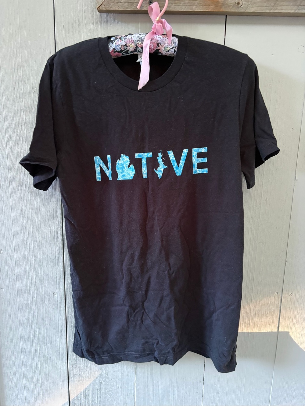 Bella Canvas Black Tee with Blue Native Michigan Graphic